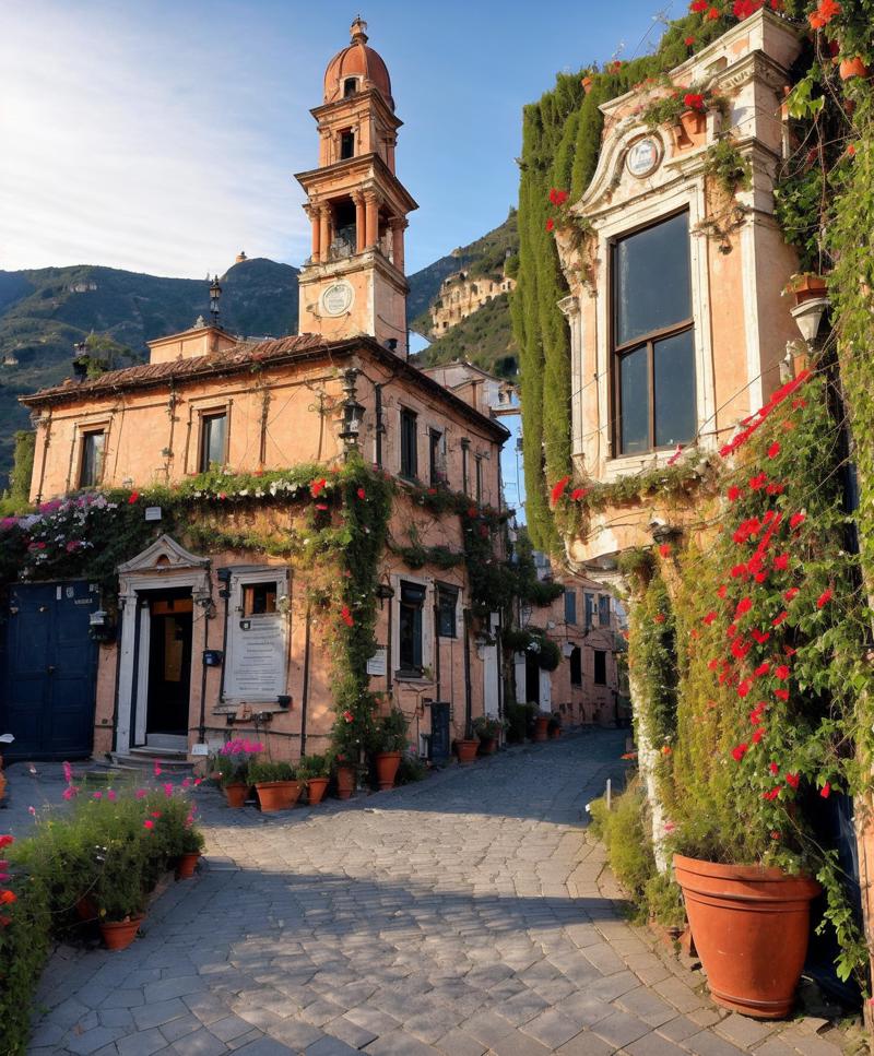 11564-2318204791-Style-Italy Style-Renaissance a street light in front of a city with a mountain in the background and a sign that says la candel.png